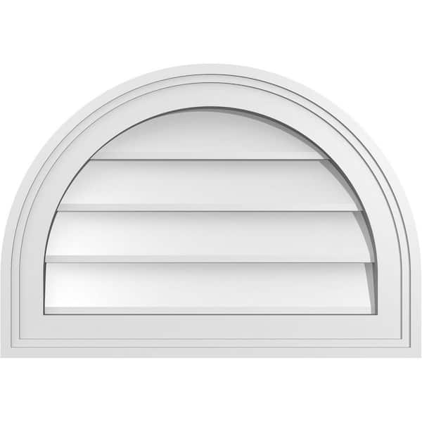 Ekena Millwork 20 in. x 14 in. Round Top White PVC Paintable Gable Louver Vent Non-Functional