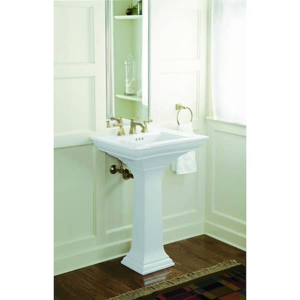 KOHLER Memoirs Stately Ceramic Pedestal Bathroom Sink Combo in White with Overflow Drain