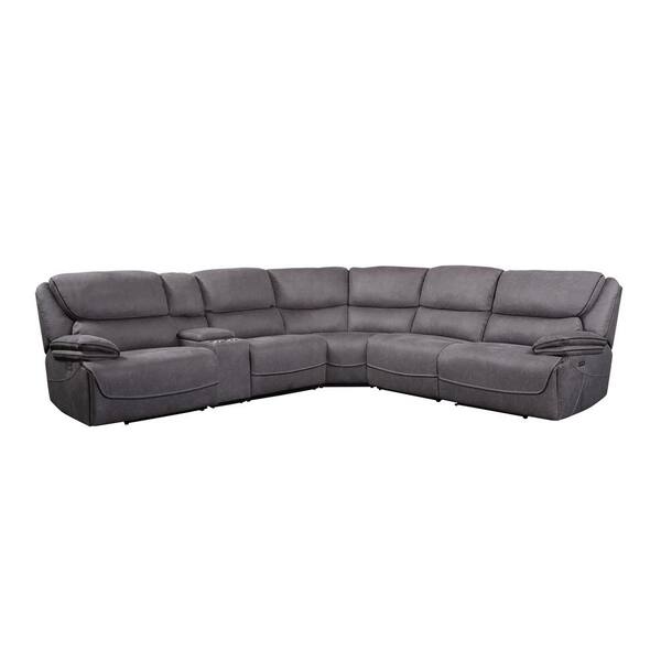 Acme Furniture Seal Grayfabric 4 Seater, L Shaped Leather Sofa With Recliner