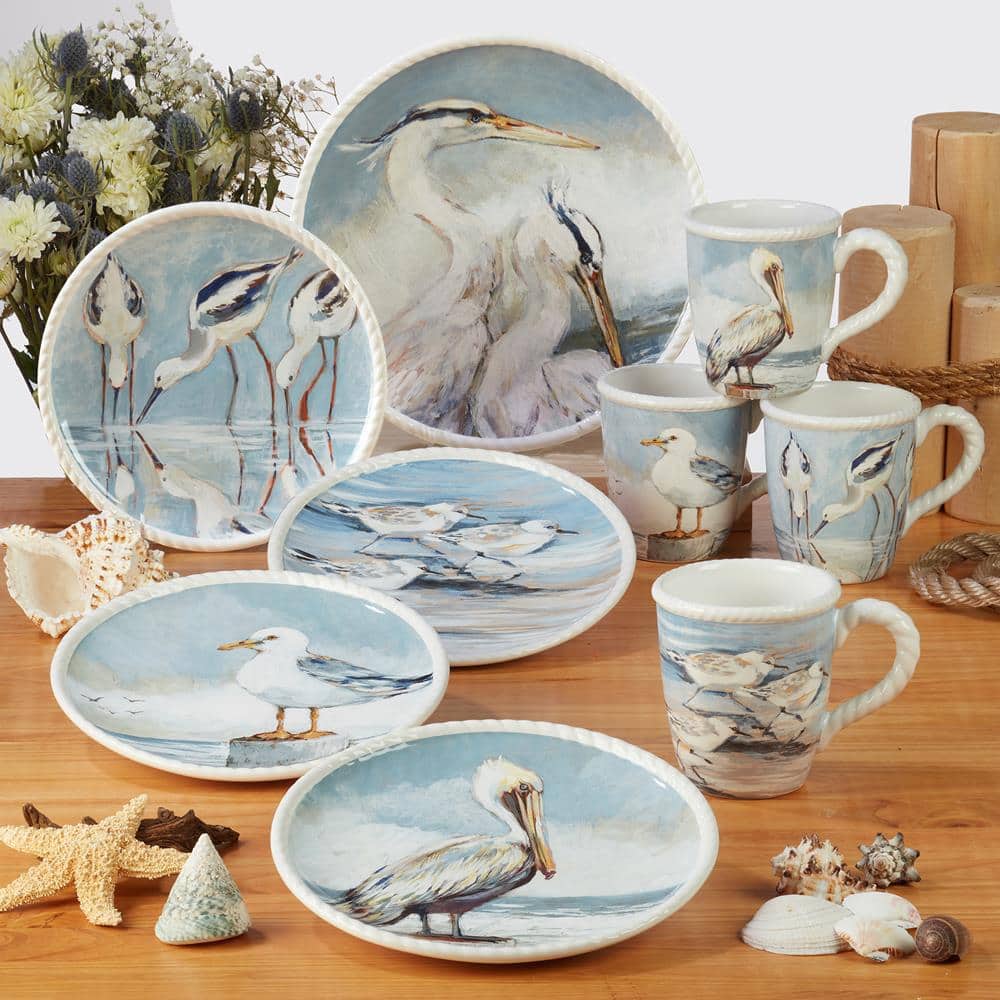 Blue Ceramic 20 oz. Coastal Shorebirds Mugs Set