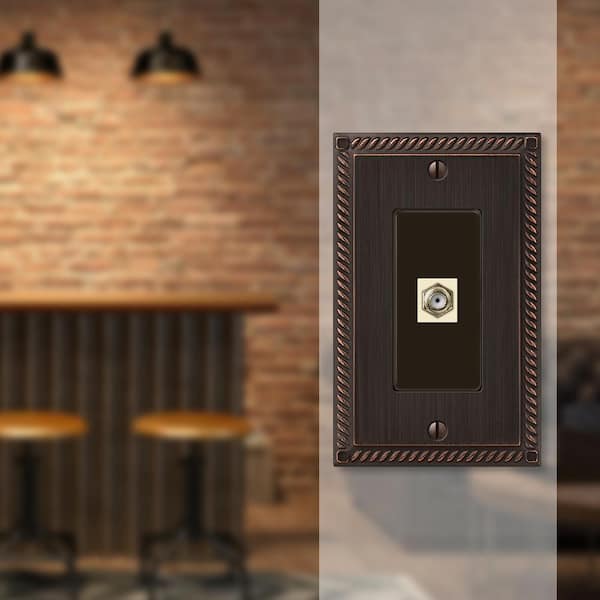 Georgian 1 Gang Coax Metal Wall Plate - Aged Bronze