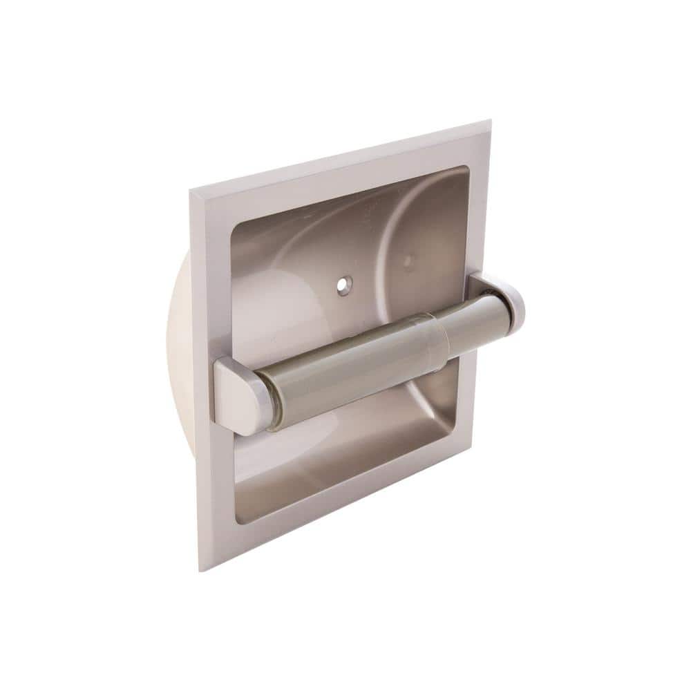 Satin Nickel Recessed Toilet Paper Holder with Plastic Bar