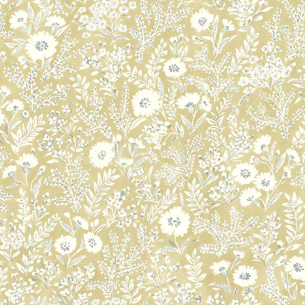 Chesapeake Agathon Wheat Floral Pre-Pasted Paper Wallpaper Roll