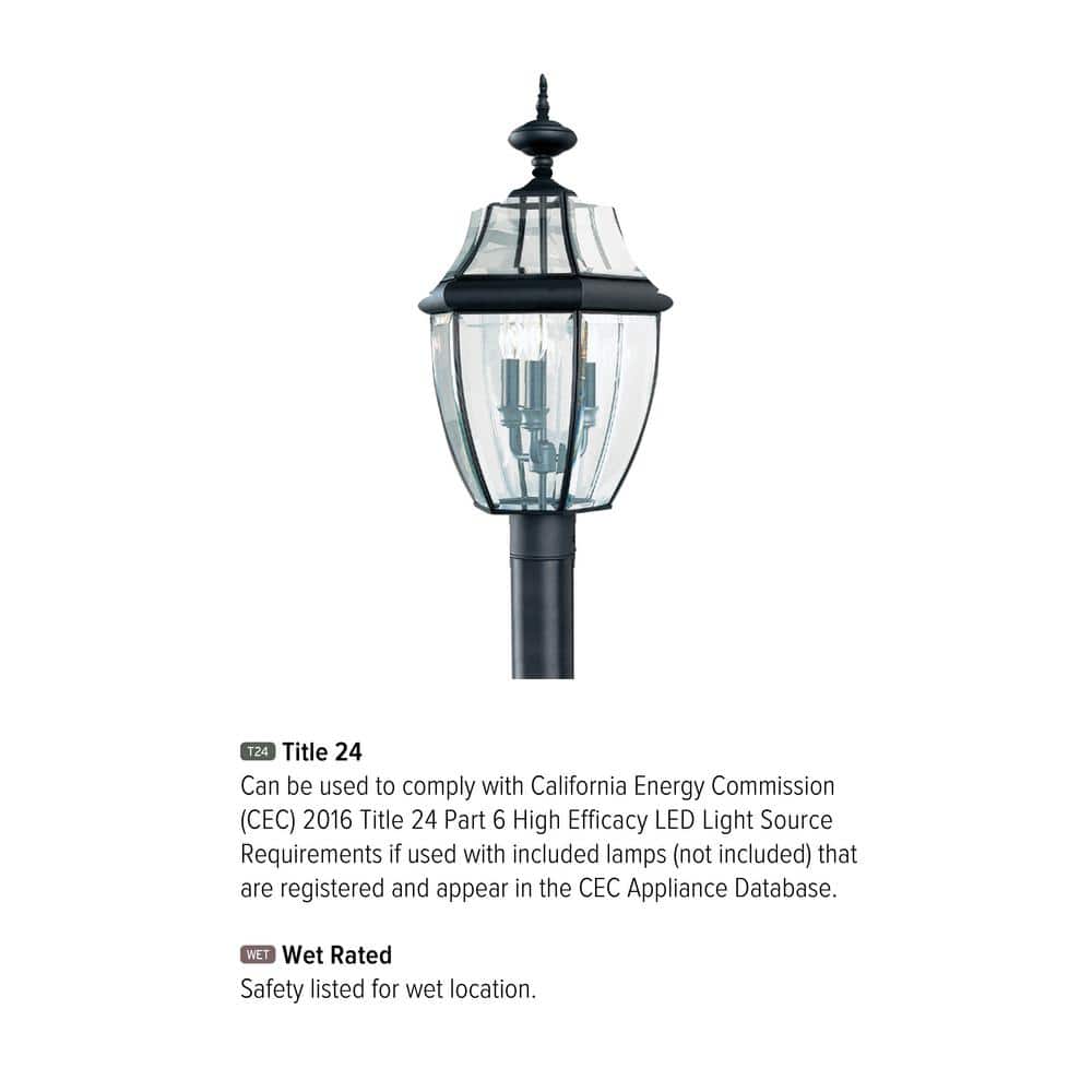 Black Outdoor Post Lantern with Clear Beveled Glass Shade