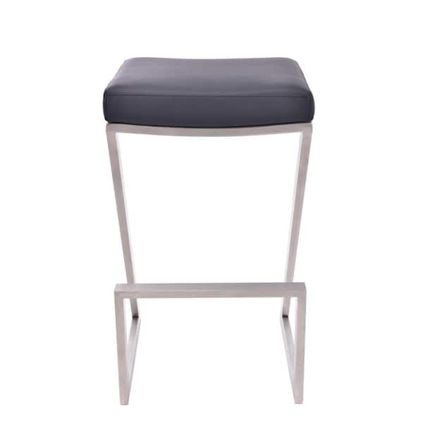 HomeRoots 26 in. Contempo Black Faux Leather and Stainless Backless Bar Stool