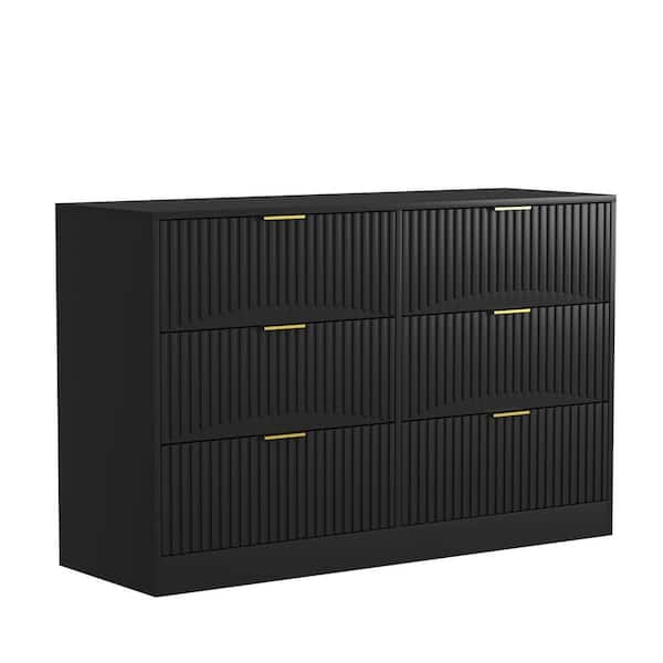 Noble House Zajac Black Wood 6-Drawer 47.2 in. W Chest of Drawers