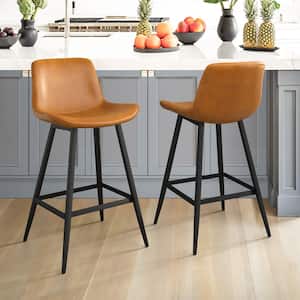 36.6 in. H Whiskey Brown 26 in. Low Back Metal Frame Cushioned Counter Height Bar Stool with Faux Leather seat(Set of 2)