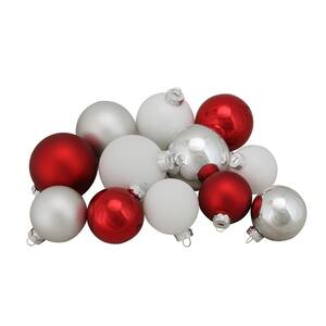 2.5 in. to 3.25 in. Red Silver and White Shiny and Matte Glass Ball Christmas Ornaments (96-Count)