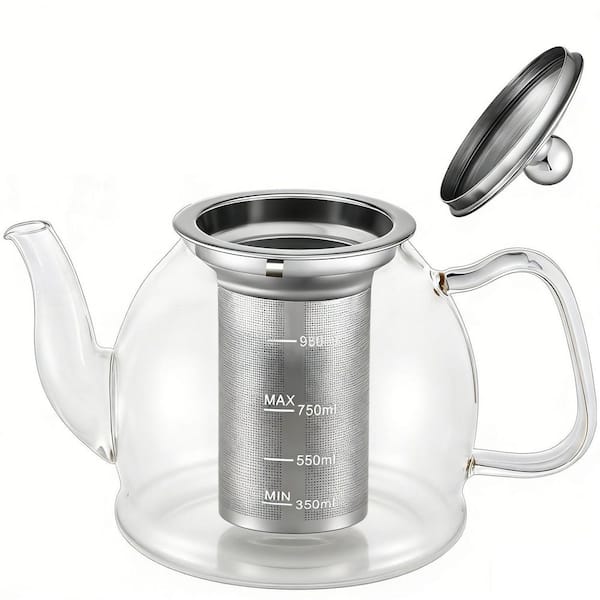 5-Cup Glass Teapot with Infuser for Blooming and Loose Leaf Tea, Tea Kettle with Scale Line and Tea Brewer Guide
