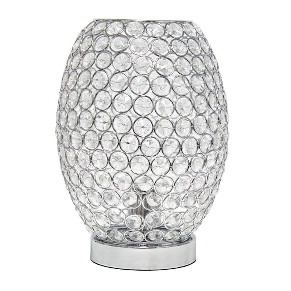 Lalia Home 11 in. Glamorous Round Crystal Uplight Vase Table Lamp, for Living Room, Entryway, Hallway, Home Decor, Bedroom, Chrome