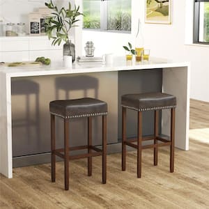 29.5 in. Gray Backless Wood Bar Stool with PU Seat Set of 2