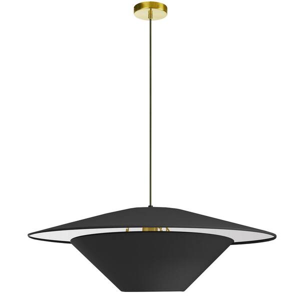 Dainolite Poseidon 1-Light Aged Brass Shaded Pendant Light with Black Fabric Shade