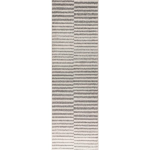 Lyla Offset Stripe Gray/Cream 2 ft. x 8 ft. Runner Rug