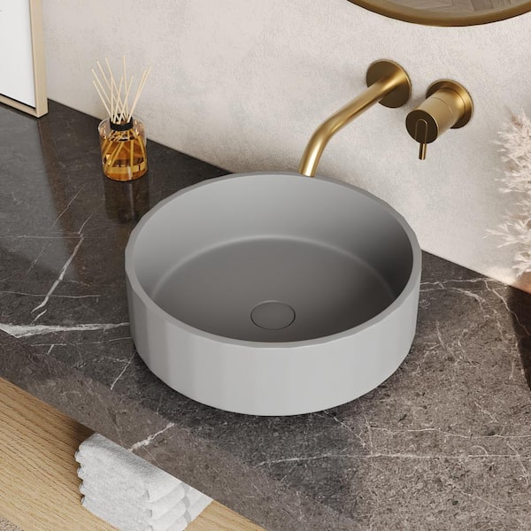 17 in. Concrete Vessel Sink Round Slight Fluted Bathroom Vessel Sink in Gray