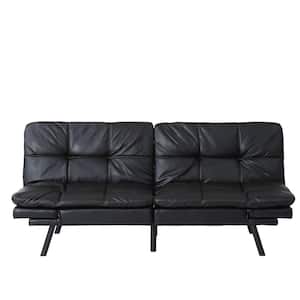71 in. Wide Black Modern Convertible PU Leather Memory Foam Futon Couch Sofa Bed, Folding Sleeper Twin Sofa Furniture