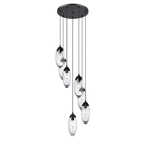Arden 7-Light Matte Black Shaded Round Chandelier with Clear Glass Shade with No Bulbs Included
