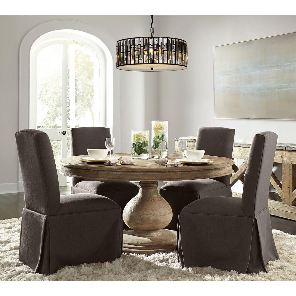 6-Light Black Drum Chandelier with Crystal Accents
