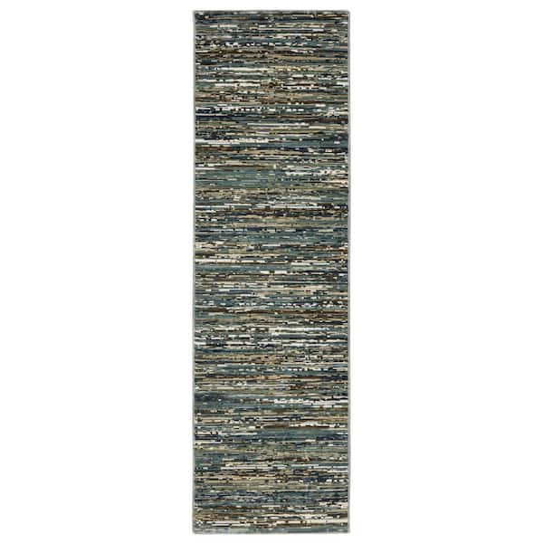 2 X 8 Blue, Ivory Striped Washable Area Rug Runner Rug