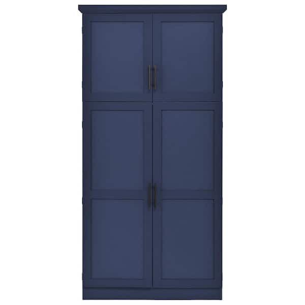 70.9 in. H Freestanding Wood Kitchen Pantry Cabinet with 4 Doors, 2 Door Shelves, 8 Pull-out Trays in Blue