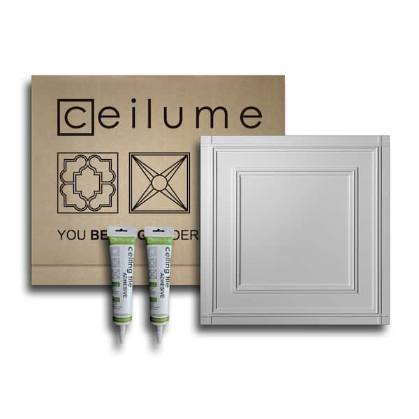 Ceilume Manchester 2 ft. x 2 ft. Glue Up Vinyl Ceiling and Wall Tile Kit in White (21 sq. ft./case)