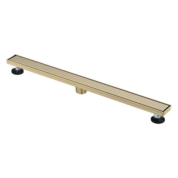 36 in. Stainless Steel Linear Shower Drain with Tile-In Pattern Drain Cover in Brushed Gold