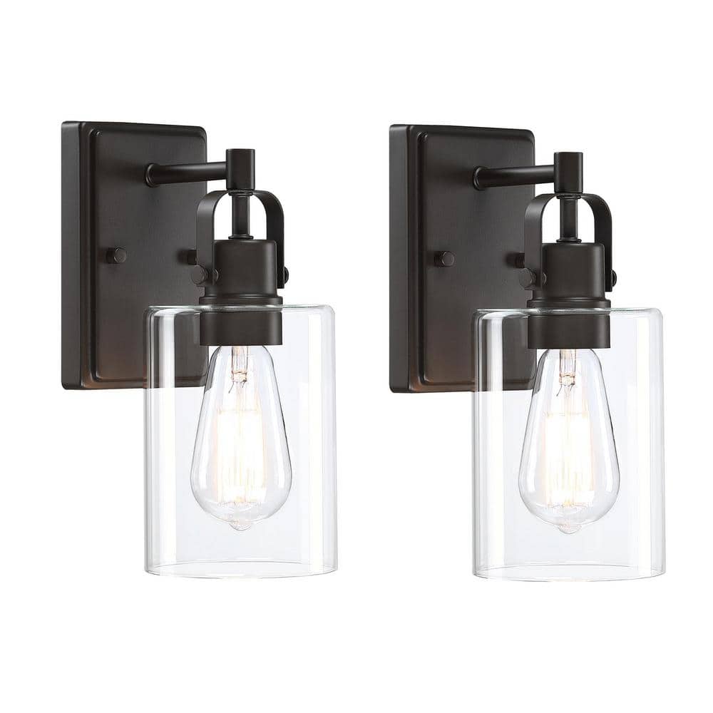 4.70 in. 1-Light Black Bronze Wall Sconce with Clean Glass Shade (2-Pack) price history on PriceWatchPro