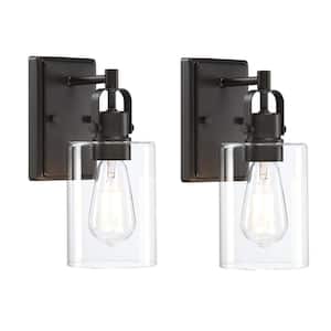 4.70 in. 1-Light Black Bronze Wall Sconce with Clean Glass Shade (2-Pack)