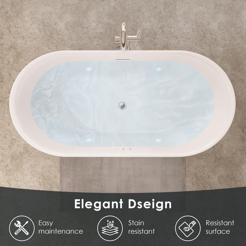 Royce 67" Glossy White Freestanding Acrylic Soaking Bathtub