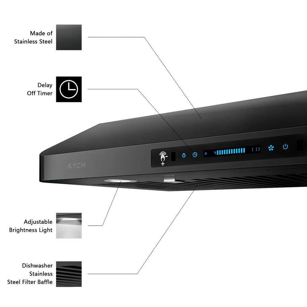 30" Black Stainless Steel Under Cabinet Range Hood with Gesture Control