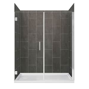 Marina 60 in. L x 32 in. W x 78 in. H Left Drain Alcove Shower Stall/Kit in Slate with Brushed Nickel Trim