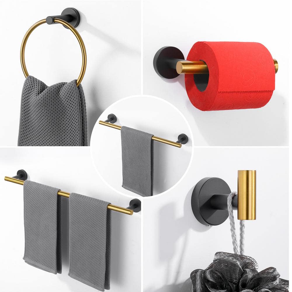 Matte Black and Gold 6-Piece Stainless Steel Bathroom Hardware Set
