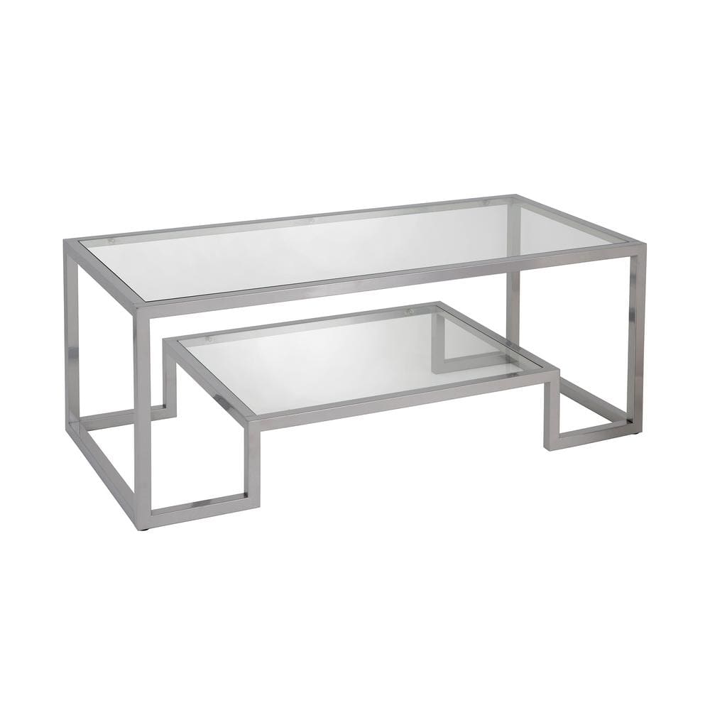 Athena 45" Satin Nickel Rectangular Metal & Glass Coffee Table