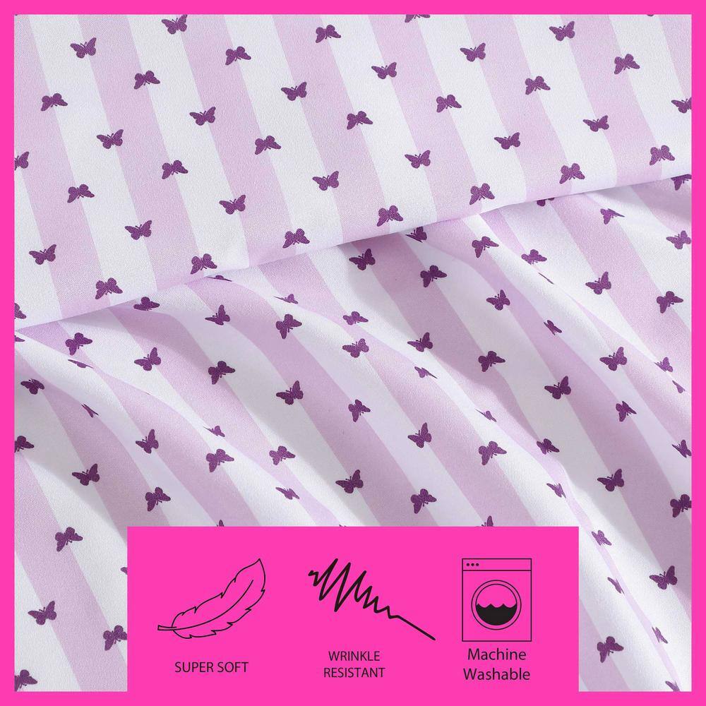 Butterfly Stripe Purple Full Microfiber Sheet Set