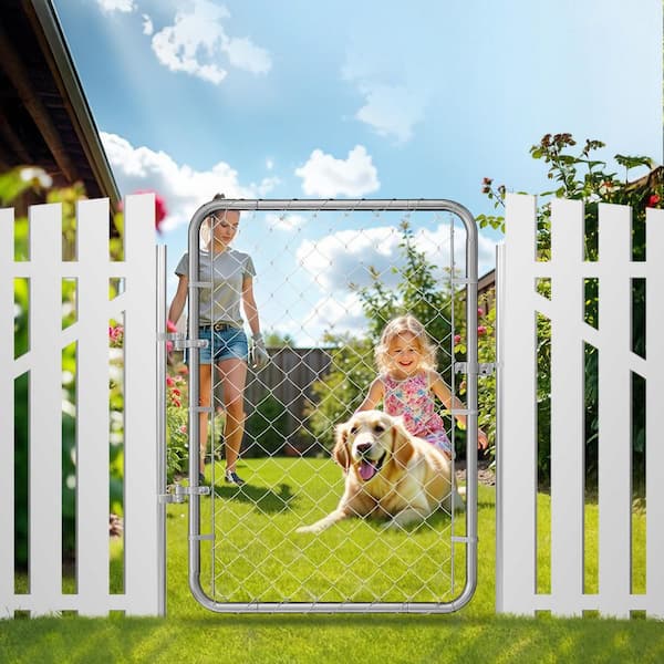 SKYSHALO Chain Link Fence Gate, 32 x 46 in., Metal Chain Link