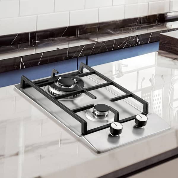 Gas Cooktop 12 in. Max 12250 BTU 2 Burners Built-in Stainless Steel Gas Stove Top, LPG/NG Convertible