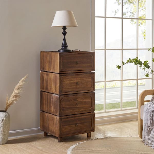 Geraint Walnut Transitional 4 - Drawer Nightstand with Paulownia Wood Tracks Set of 2