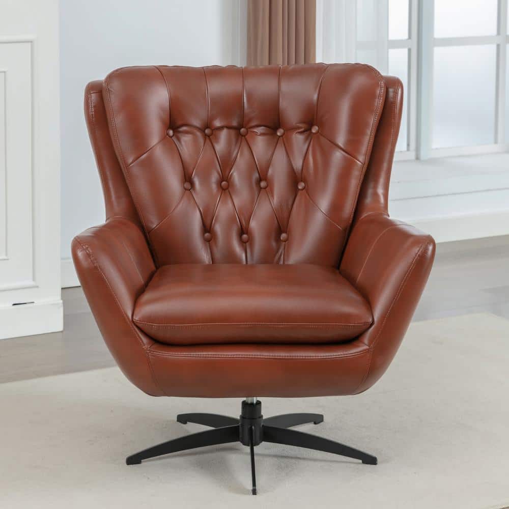 Midnight Blue Faux Leather Swivel Accent Chair with Manufactured Wood