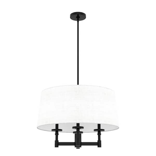 Briargrove 4-Light Matte Black Shaded Chandelier with Fabric Shade
