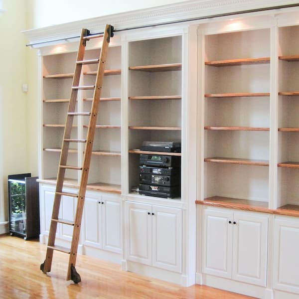 Quiet Glide 9 Ft Maple Library Ladder, Four Hands Bookcase With Ladder And Rail