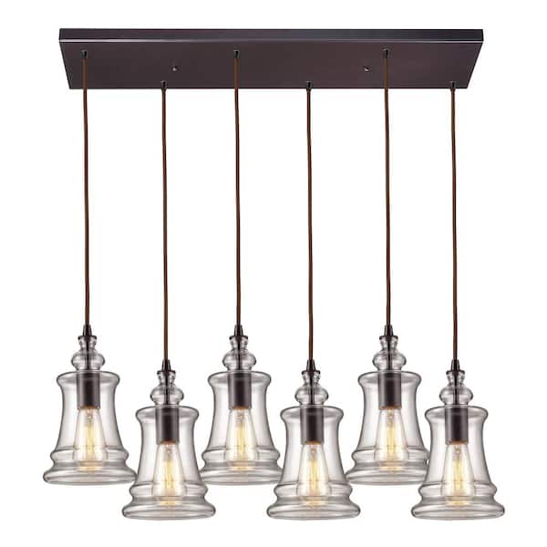Titan Lighting Merced 6-Light Oiled Bronze Mini Pendant Light with Glass Shade