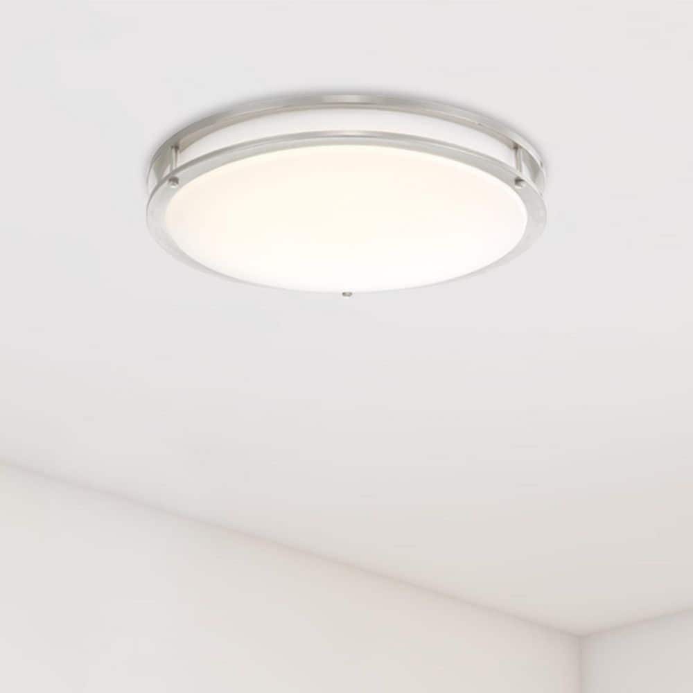 DC Series 16 in. Contemporary Low-Profile Brushed Nickel Selectable Dimmable LED Flush Mount with for Kitchens