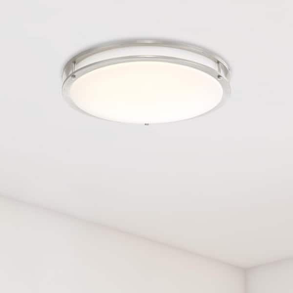 DC Series 16 in. Contemporary Low-Profile Brushed Nickel Selectable Dimmable LED Flush Mount with for Kitchens