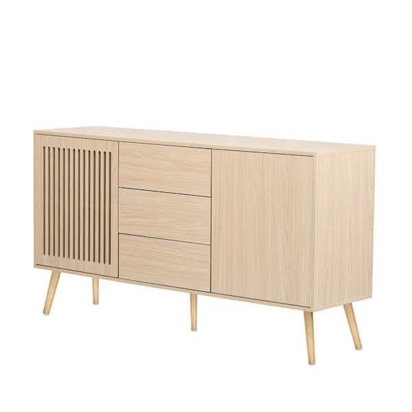 XUJMK 58 in. W x 16 in. D x 32 in. H Beige Linen Cabinet Modern Cabinet with 2-Doors, 3-Drawers for Living Rooms, Side Cabinet