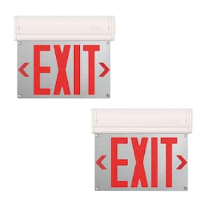 Basics Edge-Lit 120-Volt Integrated LED White Surface Mount Exit Sign with Red Letters (2-Pack)