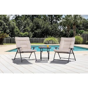 Chime Black 3-Piece Metal Patio Conversation Set With Beige Cushions