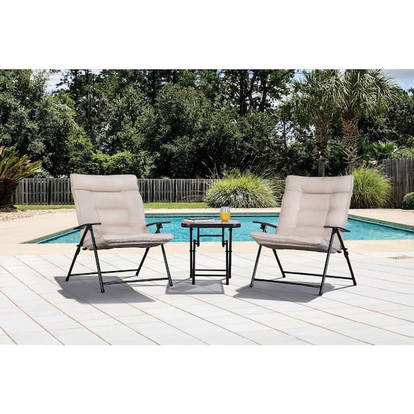 Furniture of America Chime Black 3-Piece Metal Patio Conversation Set With Beige Cushions