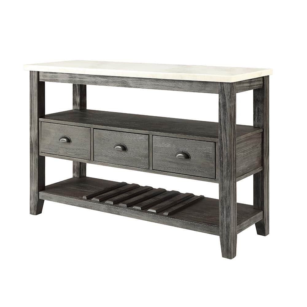 Merel Gray Oak and White Marble Top 54" Wine Rack Server