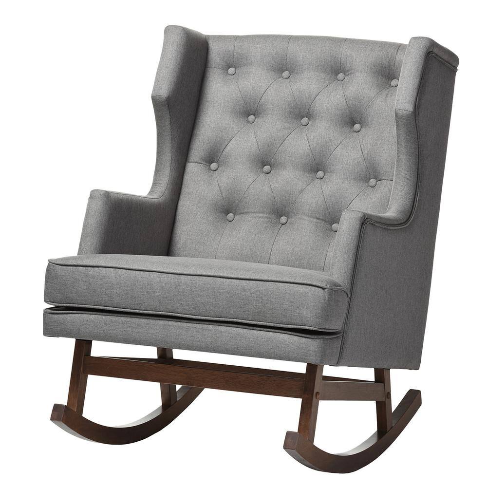 Iona Mid-Century Wingback 37" Rocking Chair with Button-Tufted Accents