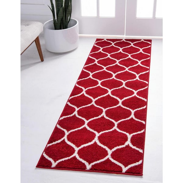 Trellis Frieze Rounded Red 2 ft. x 6 ft. Area Rug