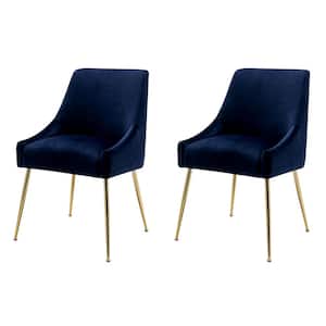 Trinity Navy Blue Upholstered Velvet Accent Chair with Metal Legs (Set Of 2)